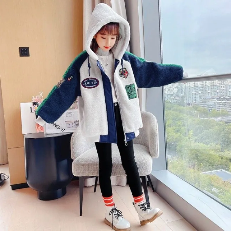 2023 Big Girls Winter Thicke Coat Giacche Cartoon Letter Pattern Coat Girl Thick Warm Kids Coat Teenage Kids Clothes 4-14 Year
