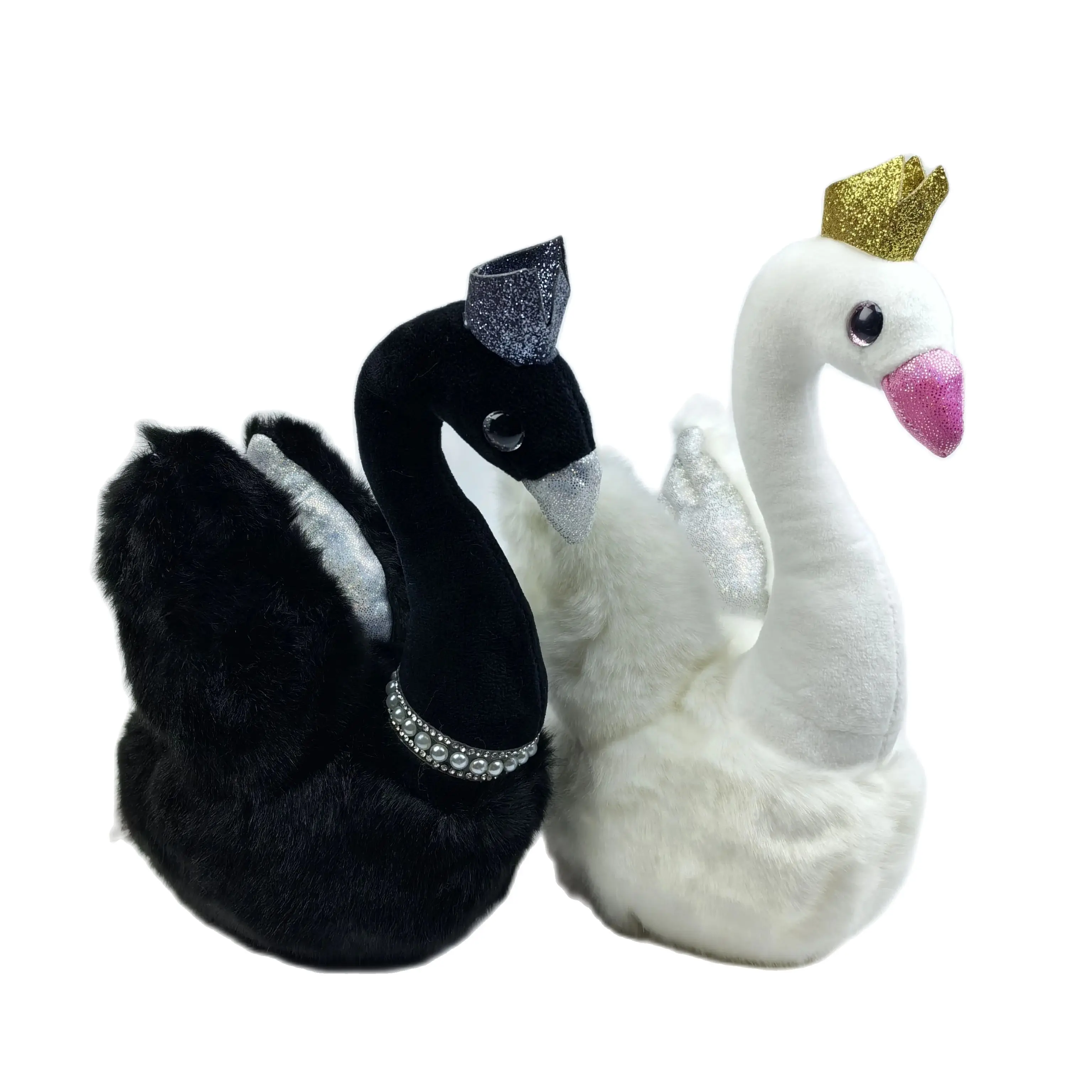 25Cm Princess Crown Black Swan Peluche White Swan Coppia Queen Swan Plushie Wedding Decor Dolls For Couple Present
