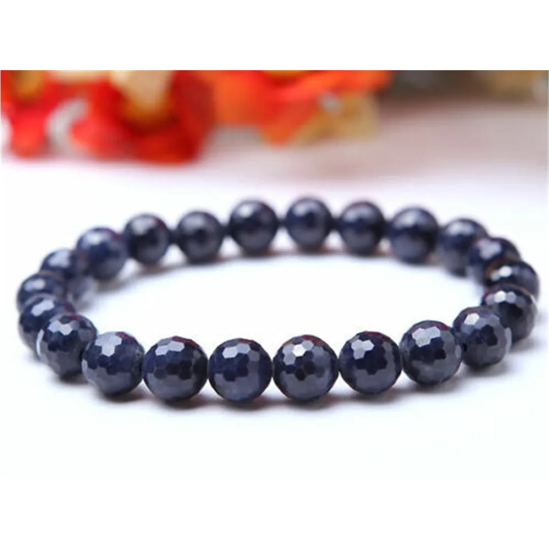 Top Natural Blue Sapphire Bracciale Gioielli Per Donna Uomo Healing Gift Reiki Gemstone Face Cut Round Beads Fili Aaaaa 7-10Mm