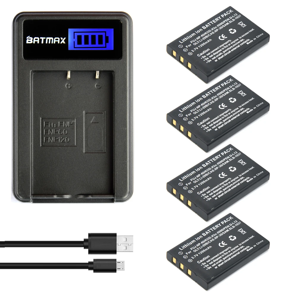 4X1200Mah Np-60 Fnp-60 Np60 Np-30 K5000 D-Li2 Li-20B Batteria E Caricabatterie Lcd Per Fujifilm F50I F401 F402 F501 Zoom F410 F601