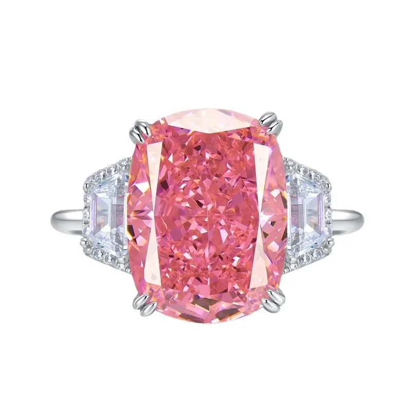 Wong Rain Luxury 925 Sterling Silver Tritato Ice Cut 11*15 Mm Pink Sapphire Gemstone Wedding Fidanzamento Cocktail Ring Jewelry