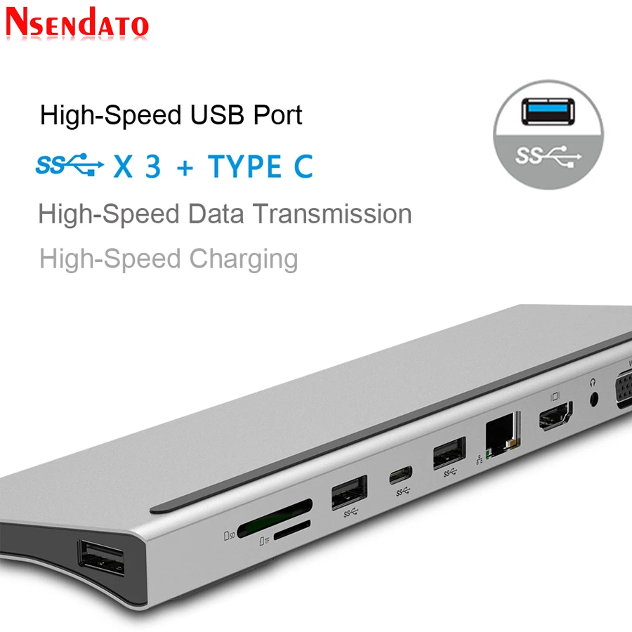 11 In 1 Usb Tipo C Hub A Usb 3.0 Hd Rj45 Usb Splitter Hub Card Reader Pd Docking Station Per Macbook Pro Notebook Caricabatterie Pc