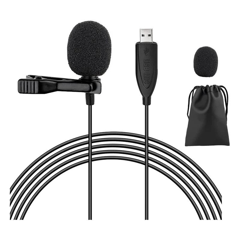 Microfono Usb Lavalier Plastica Pc Condensatore Omnidirezionale Lavalier Clip On Mic Per Computer, Mac, Laptop