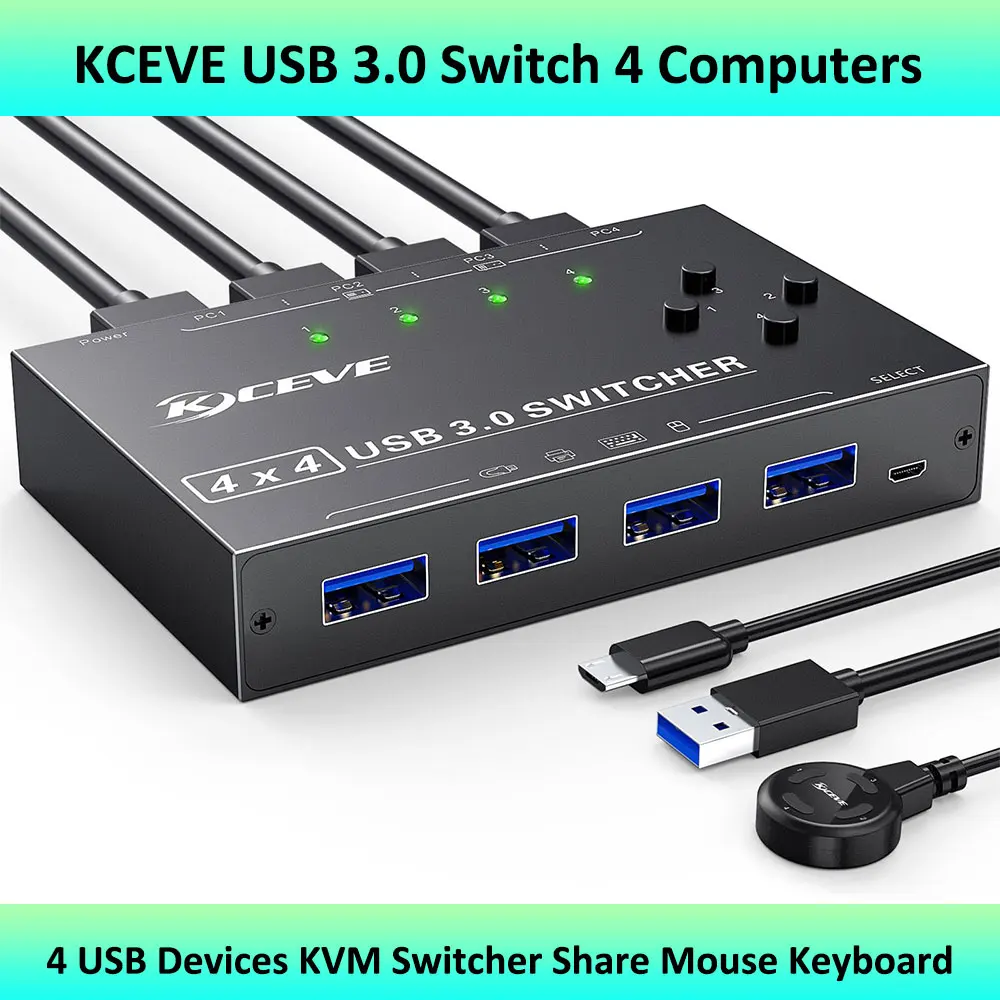 Switch Usb 3.0 4 Computer, Selettore Switch Usb A 4 Porte Condivisione Di 4 Dispositivi Usb, Switcher Usb Compatibile Con Mac/Windows/Linux
