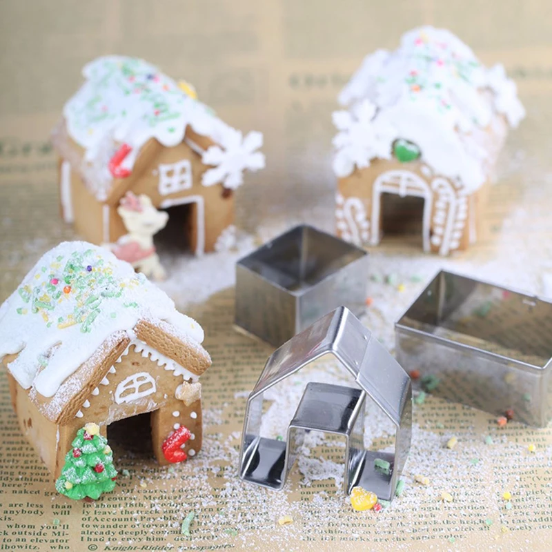 3 Pezzi In Acciaio Inox Natale Mini Babbo Natale Casa Stampo Pan Di Zenzero Cookie Cutter Set Cupcake Chocolate House Cookie Mold
