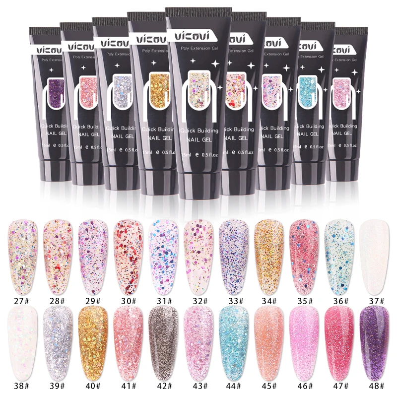 1 Pz Poly Nail Extension Gel Uv/Led Finger Quick Building Glitter Polish Camouflage Color Acrilico Gel Vernice Poly Nail Gel 15Ml