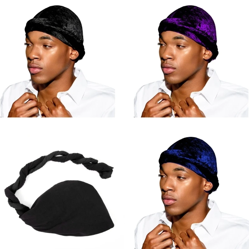 Haloturban Durag Muslim Hijab Turban Satin Lined Headscarf Men Turban Headwrap Comfy Chemo Hat Velvet Turban Headscarf