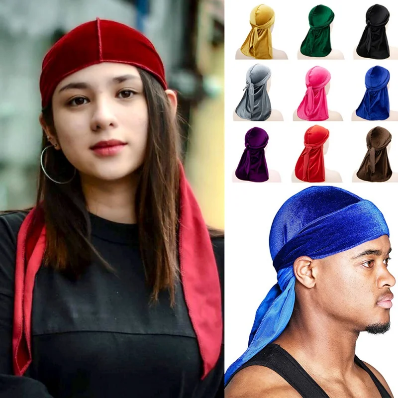 Amazon Vendita Calda Velluto Coda Lunga Cappello Pirata Europeo Hip Hop Extra Large Size Bandana Copricapo Durag