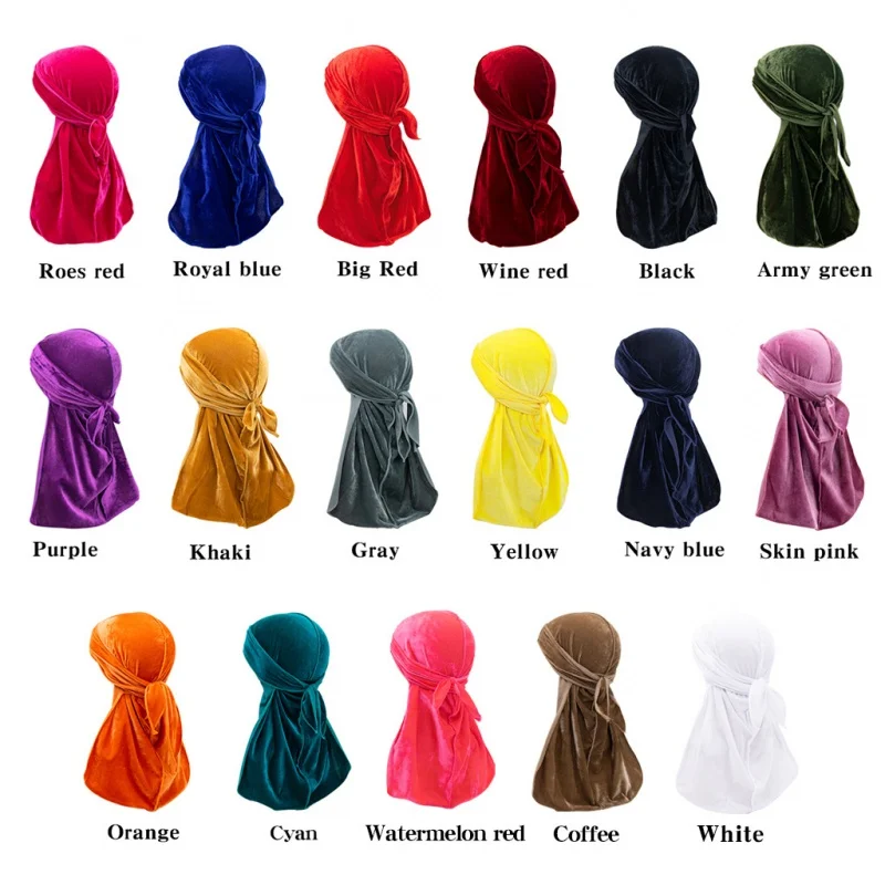 Amazon Vendita Calda Velluto Oro Coda Lunga Treccia Cappello Pirata Cappello Avvolgente Testa Tam-O'-Shanter Velluto Durag