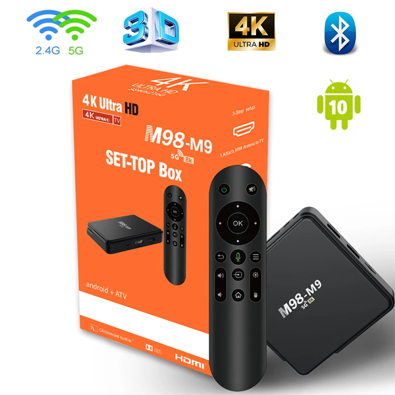 M98 M9 Atv Smart Android Tv Box Android 10.0 2Gb 16Gb 4G 5G Dual Wi Fi Hd 4K Bt 5.0 Lettore Multimediale Allwinner H313 Quad Core Tv Box