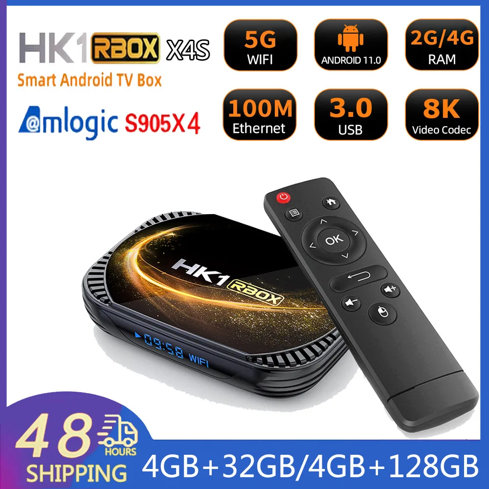 Hk1 X4S Smart Tv Box Amlogic S905X4 Android 11.0 Dual Wifi Support 4K Media Player 2.4G + 5G Wifi Bt Hk1 Rbox Set Top Box