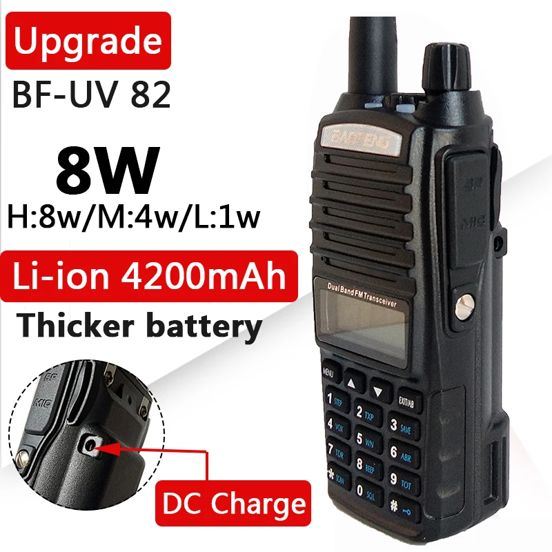 Baofeng Walkie Talkie Uv82 Radio Commutatore 8W Di Spessore 4200Mah Batteria Walkie Talkie Dispositivo Di Comunicazione Wireless Professionale
