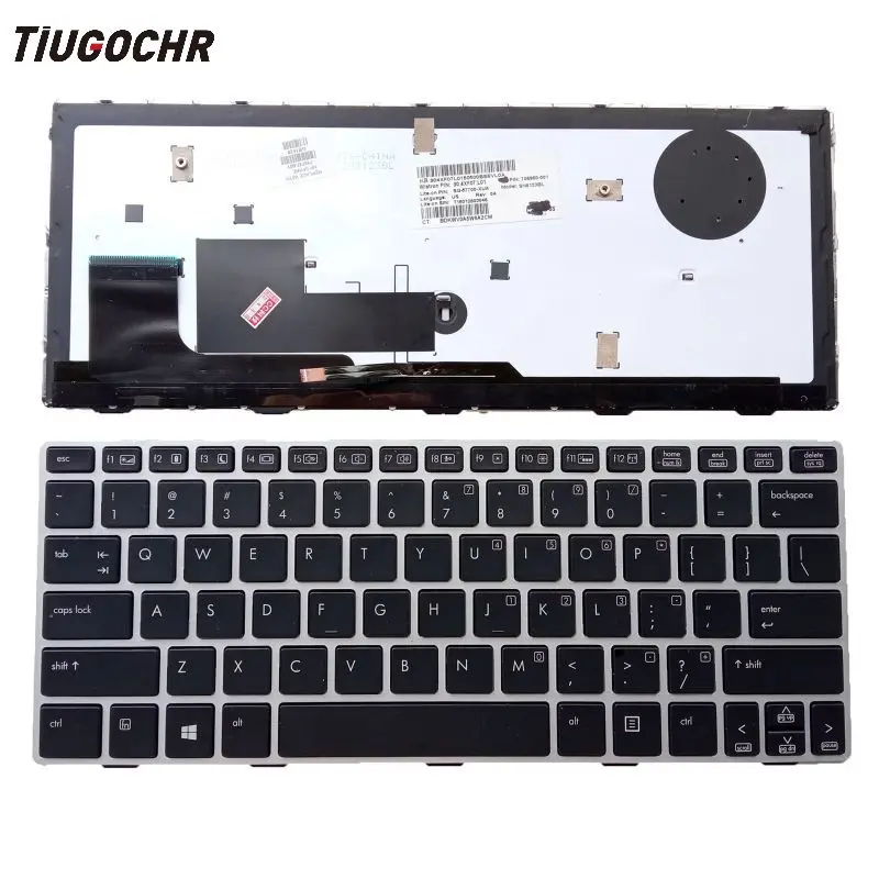 Tastiera Usa Per Hp Elitebook 810 G1 810 G2 810 G3 Cornice Argento Retroilluminata Senza Puntatore