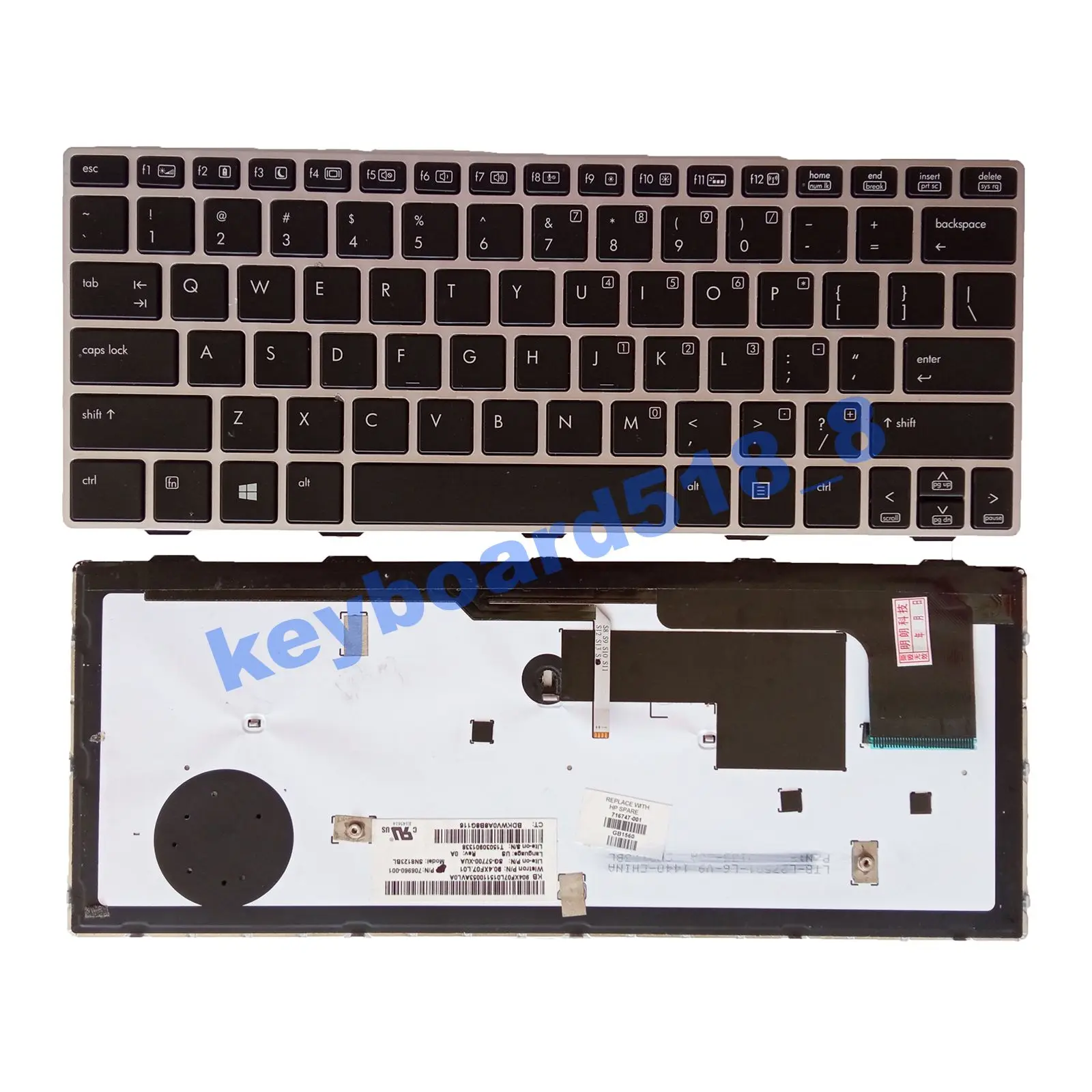 Nuovo Laptop Con Tastiera Retroilluminata Usa Per Hp Elitebook 810 G1 810 G2 810 G3 Silver Frame