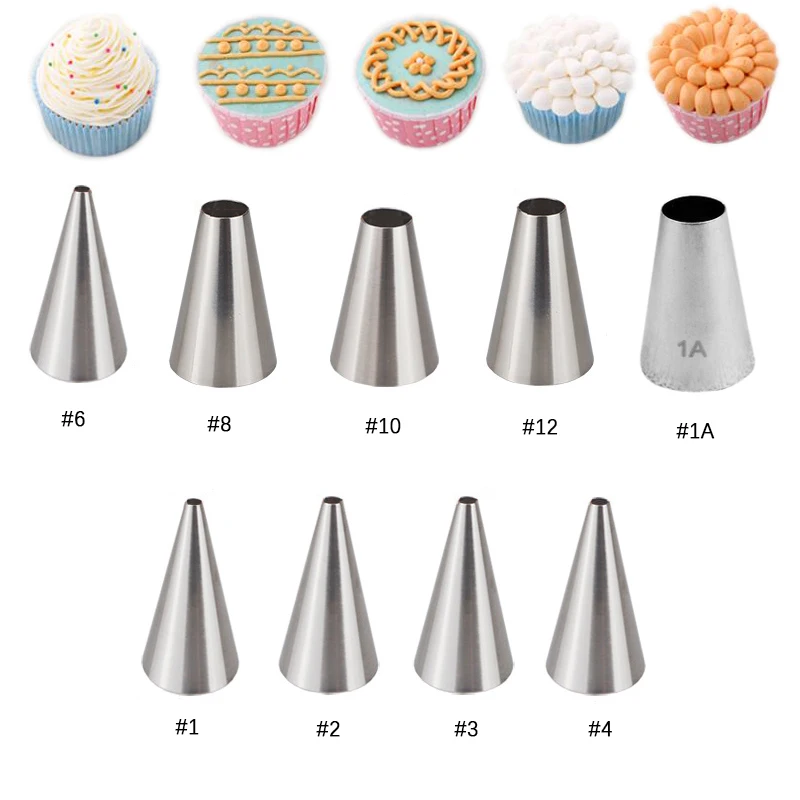 9Pcs Rotonda Pasticceria Ugelli Crema Scrittura Cake Decorating Tips Macaron Cookie Icing Piping Consigli Set #1 #2 #3 #4 #6 #8 #10 #12 # 1A