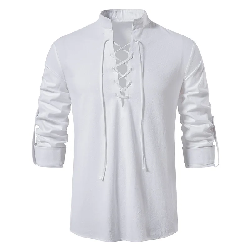 Henley Lace Sleeve Up Medievale Mens Kilt Shirt Xxl Scozzese Rinascimentale Costume Uomo Jacobite Camisas Camicie Lunghe Ghillie Pirate