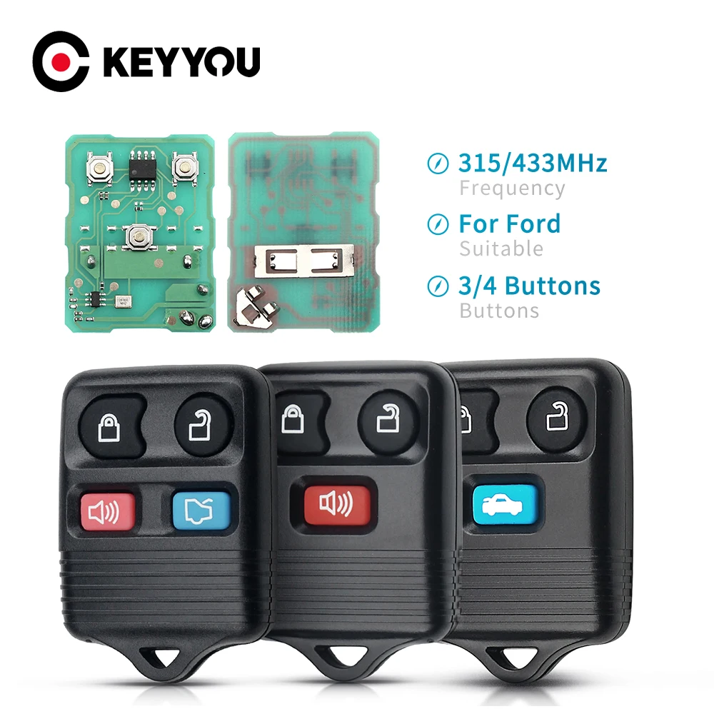 Keyyou Per Ford Chiave Auto Remota Per Ford Mazda Telecomando Clicker Trasmettitore 3/4 Pulsante Transit Keyless Entry Fob 315/433Mhz