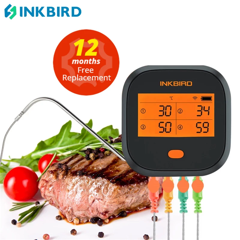 Inkbird Wifi Bbq Antipioggia Remote Smart Meat Termometro Ibbq-4T Wi-Fi Smart Meat Termometro 4 Sonde Colorate Per Forno Grill
