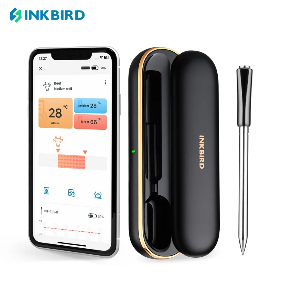 Inkbird 2-In-1 Termometro Per Barbecue Bluetooth Veramente Wireless 91M/300Ft Controllo App Con Allarmi Di Temperatura Intelligenti Per Barbecue Grill