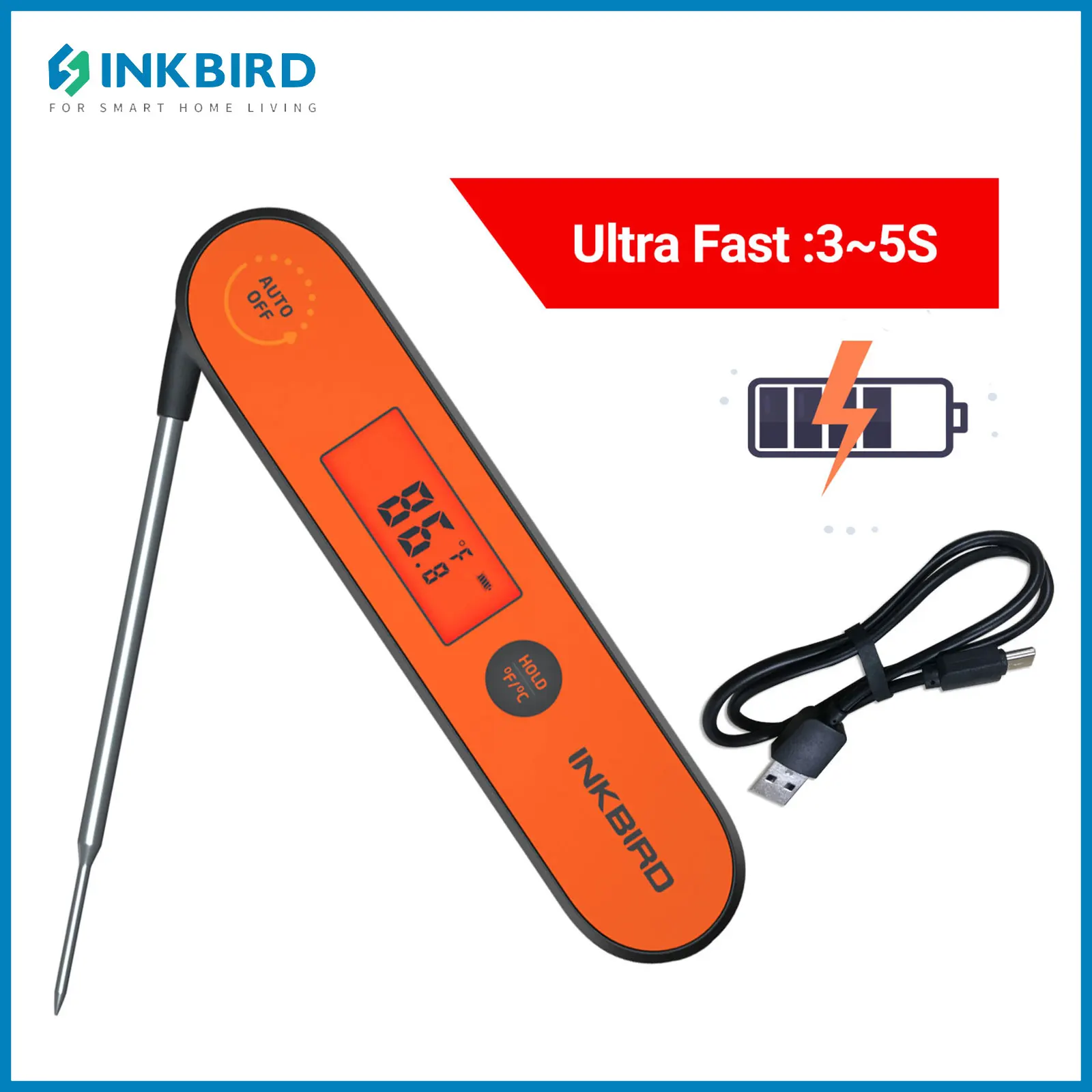 Inkbird Digital Instant Read Meat Termometro 250Mah Batteria Ricaricabile Grill Termometri Con Sonda Pieghevole Per Barbecue Frittura Profonda