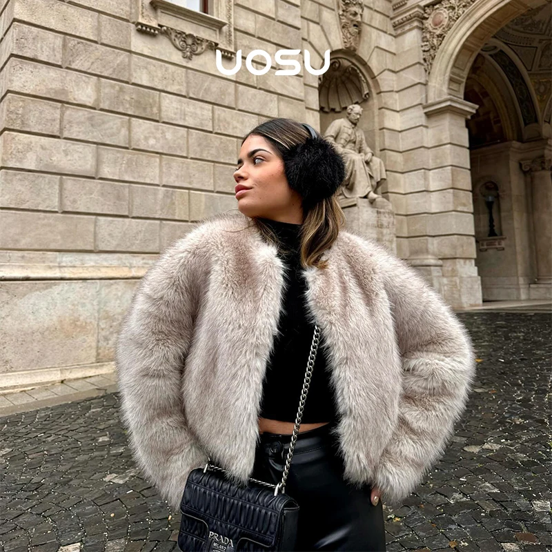 Gardient Cappotto Di Pelliccia Rossa Sintetica Corto Donna Inverno 2023 Hot Cool Girls Fluffy Warm Short Fur Jacket Faux Fox Fur Ladies Clothes