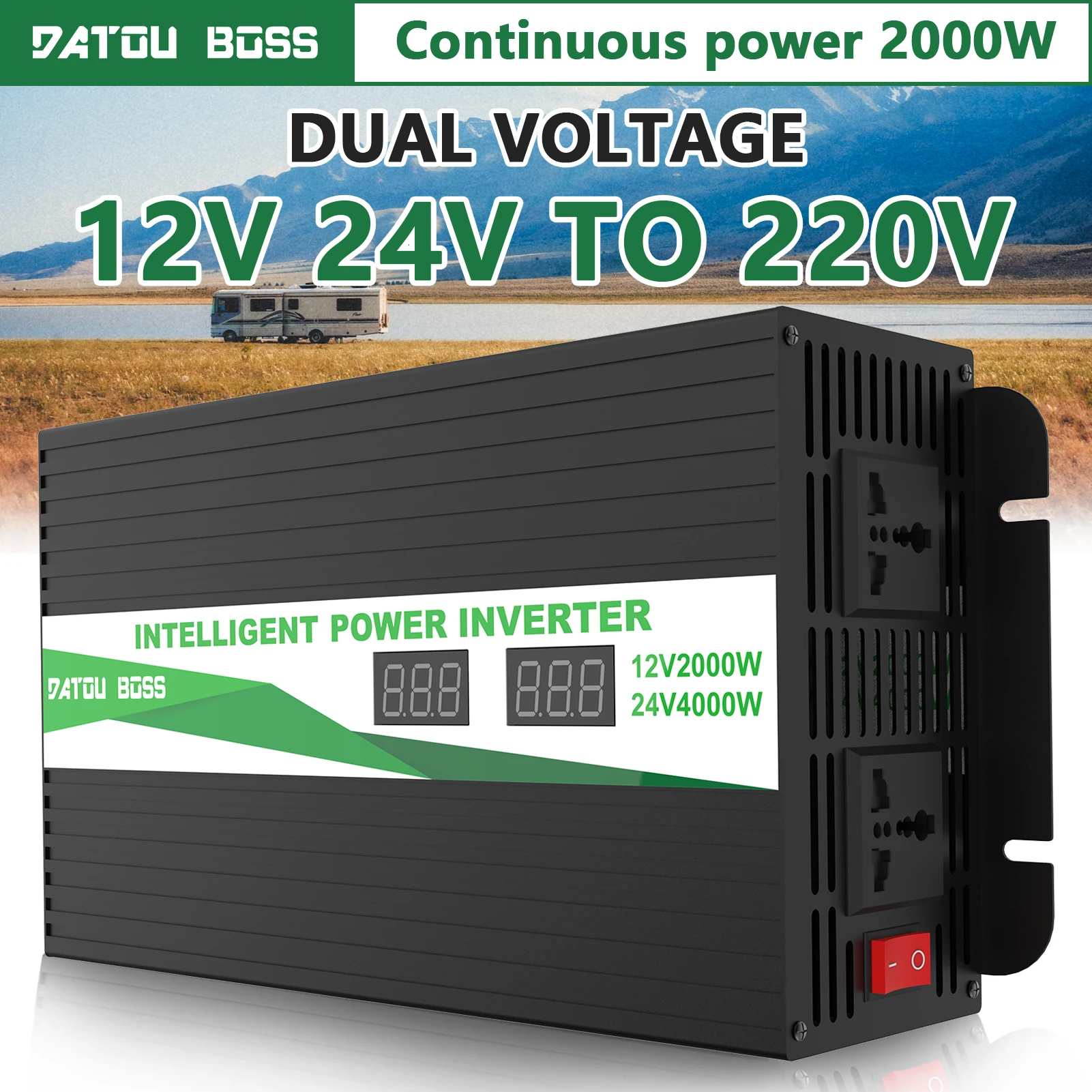 Datouboss Power Inverter Dual Voltage 12V 24V Inverter Di Potenza Universale Potenza Continua 2000W Inverter Potenza Di Picco 4000W Inverter