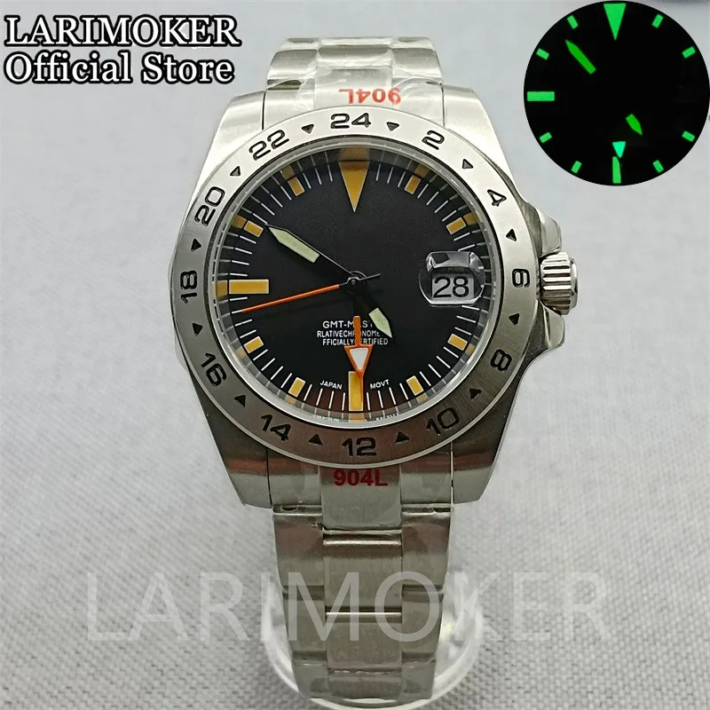 Larimoker 39Mm Quadrante Nero Vetro Zaffiro Gmt Luminoso Giappone Nh34 Gmt Orologio Meccanico Automatico Da Uomo