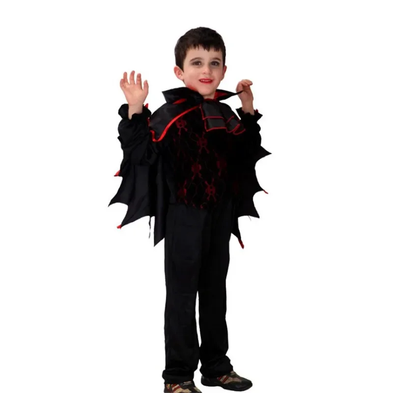 Halloween Cosplay Vampire Baron Costume Kids Fantasia Black Vampire Bats Boy Carnival Party Outfit