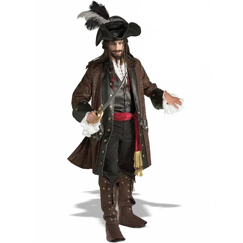 Deluxe Adult Man Pirate Of Caribbean Costume Halloween Party Pirate Cosplay Fancy Dress