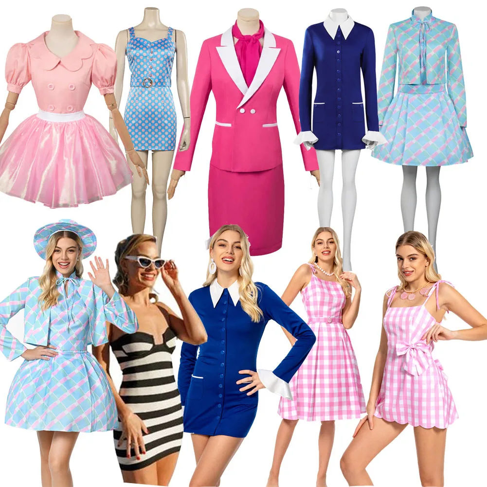 Barbier Ast Cosplay Pink Plaid Dress Women Costume 2023 Movie Barbier Clothes For Women Hat Fantasia Halloween Travestimento Suit