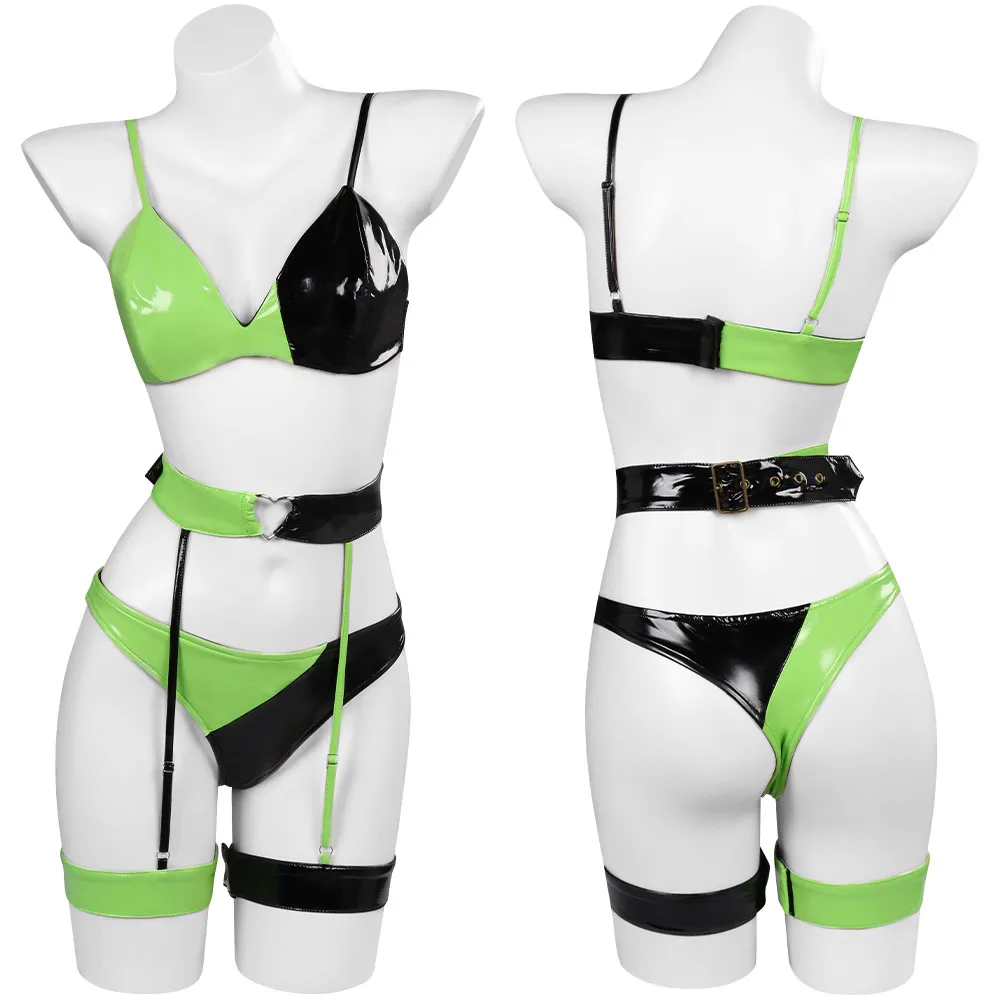 Shego Costume Cosplay Donna Ragazze Sexy Lingerie Top Intimo Outfit Fantasia Halloween Carnival Party Roleplay Travestimento Vestito