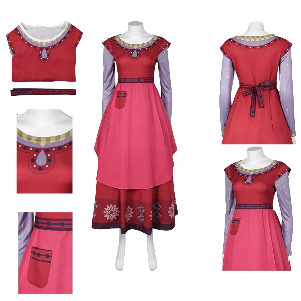 Fantasia Red Dress Belt Movie Wish Dahlia Costume Cosplay Adult Female Role Play Outfit Halloween Carnival Party Fantasy Suit