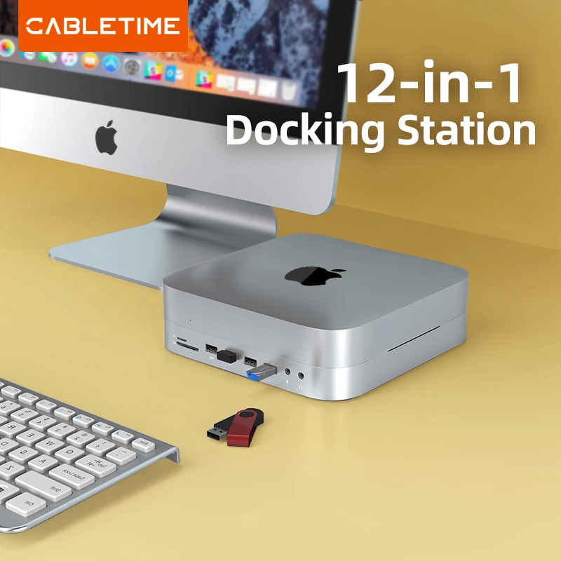 Cabletime Usb Dock Sata Enclosure Per Mac Mini Hdmi Vga Audio Usb 3.0 Hub Per Mac Mini M1 Type-C Ssd Case Slot Sd/Tf