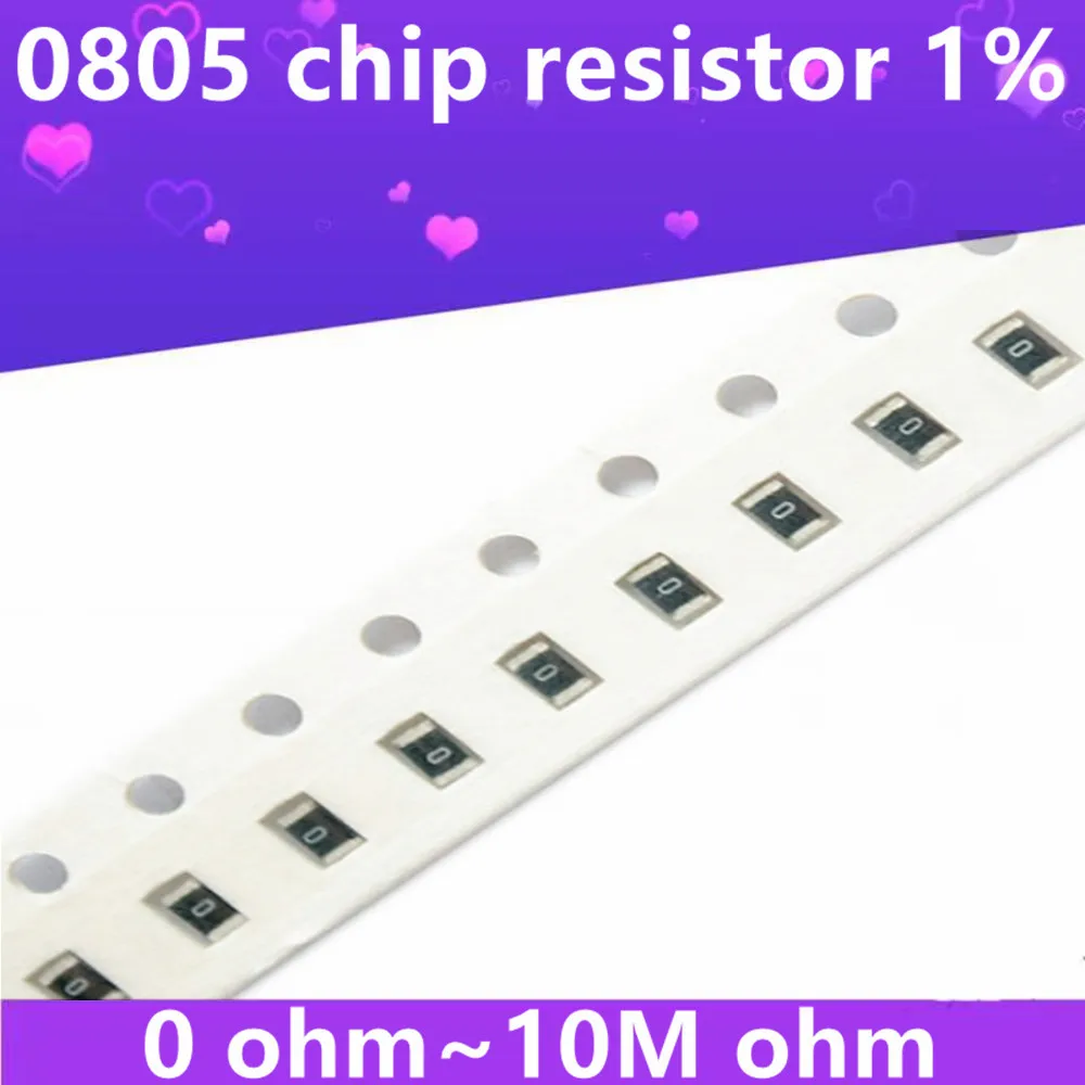 Resistore Chip Smd 100 0805 1 / 8W, 1% Pezzi, 0R ~ 10M 0 1R 10R 100R 220R 330R 470R 1K 4.7K 10K 47K 100K 1M 10M 0 1004 10M 0 107 3 Vendita Calda In It
