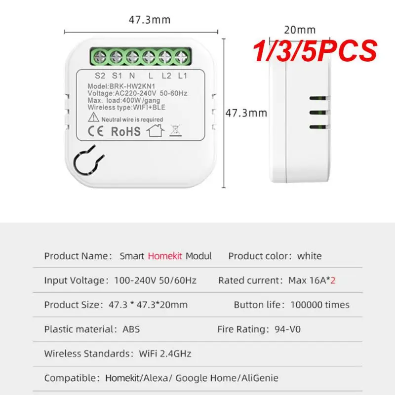 1/3/5Pcs 2-Way Double Mini Smart Breaker Dual Platform Control Switch Smart Switch Modul White Smart Wifi Switch Convenienza