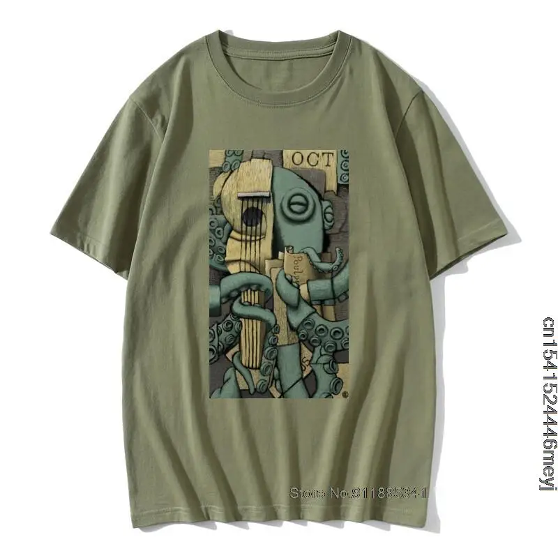 Maglietta Vintage Polpo Uomo Maglietta Georgbraque Artista Maglietta Firmata Amante Della Chitarra Monster Top Uomo Beige Tees Cotone