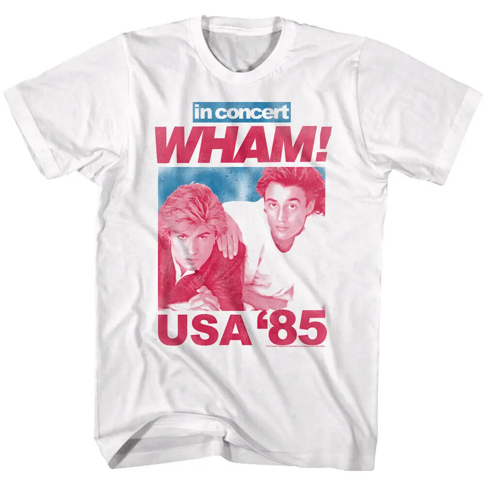 Vtg Wham George Michael Usa Tour 1985 Cotone Full Size Maglietta Bianca Mm088 Maniche Lunghe O Corte
