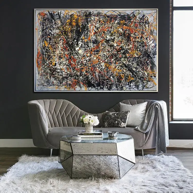 Jackson Pollock Style Paintings  Canvas Abstract Expressionism Painting Colorful Artwork Modern Hand-Painted Oil For Living Room