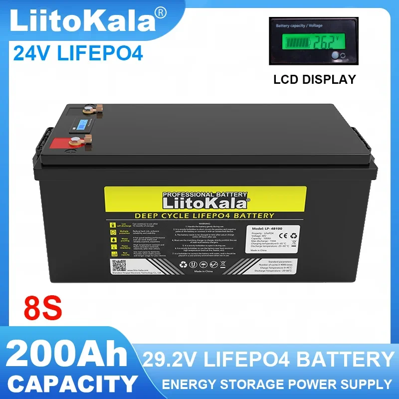 Liitokala 24V/29.2V 200Ah 100Ah 8S Lifepo4 Batteria Al Litio Ferro Fosfato Alternatore Energia Solare Campeggio Batterie Esentasse