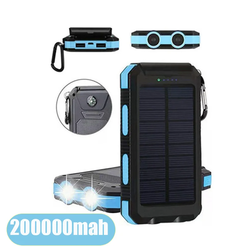 Solar Power Bank 200Ah Portable Led Light Battery Caricatore Usb Esterno Travel Power Bank Impermeabile Per Iphone Xiaomi Samsung