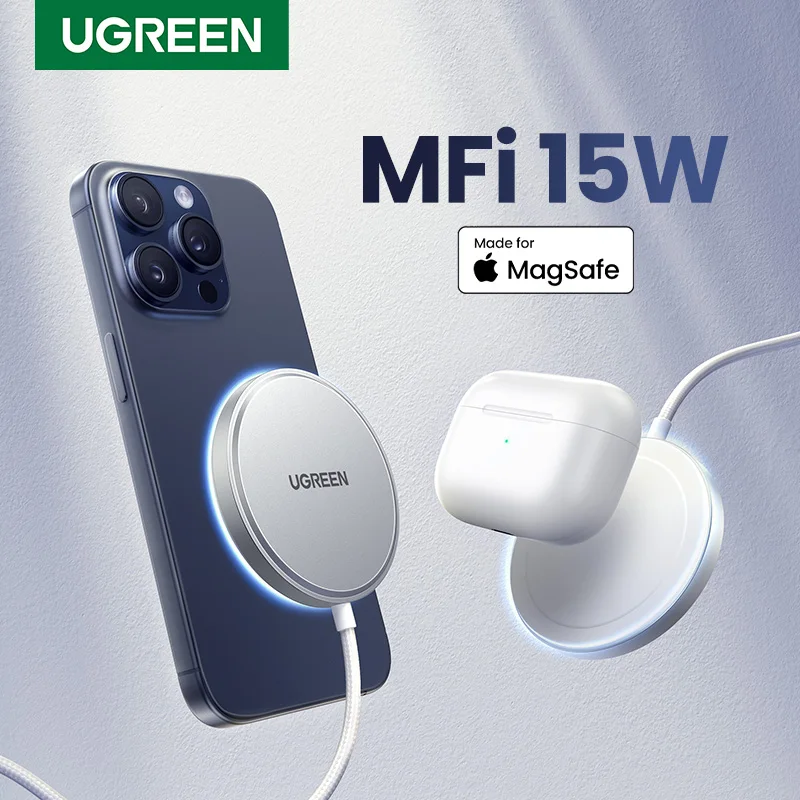 Ugreen Mfi Magsafe Wireless Charger Pad 15W Ricarica Rapida Per Iphone 15 14 13 12 Pro Max Per Airpods Pro 2 Caricabatterie Magnetici