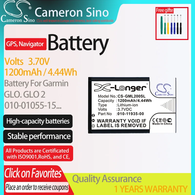 Batteria Cameronsino Per Garmin Glo. Glo 2 010-01055-15 010-02184-01 Per 010-11935-00, Batteria Navigatore Gps.