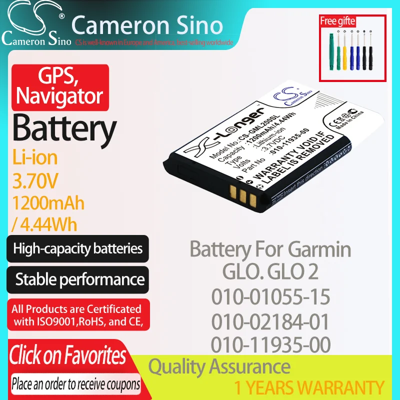 Batteria Cameronsino Per Garmin Glo. Glo 2 010-01055-15 010-02184-01 Per Garmin 010-11935-00 Gps, Batteria Navigatore 1200Mah