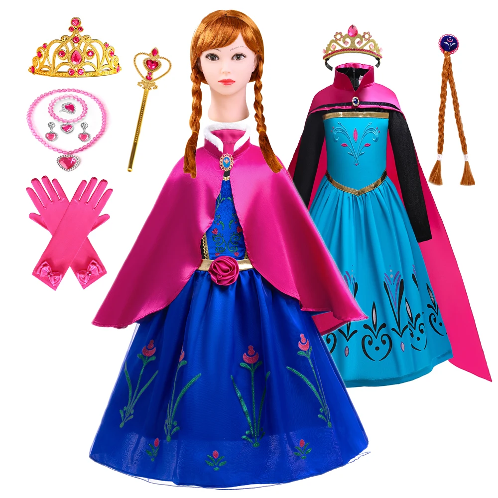 Fancy Girl Anna Elsa Dress Cape Halloween Children Cosplay S-Snow Queen Princess Costume Kids Performance Masquerade Fairy Frock