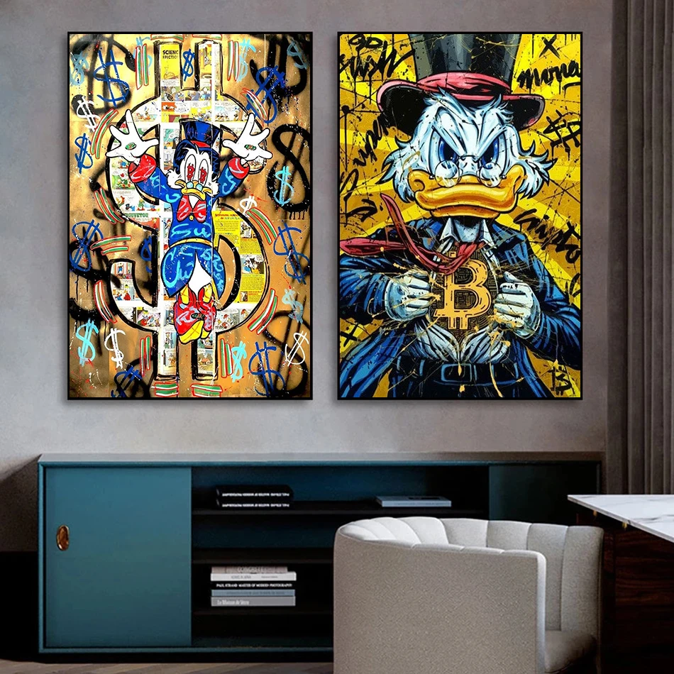 Disney Donald Duck Canvas Painting B Bitcoin Money Crypto Rain Canvas Painting Graffit Poster E Stampe Wall Art Pictures Gift