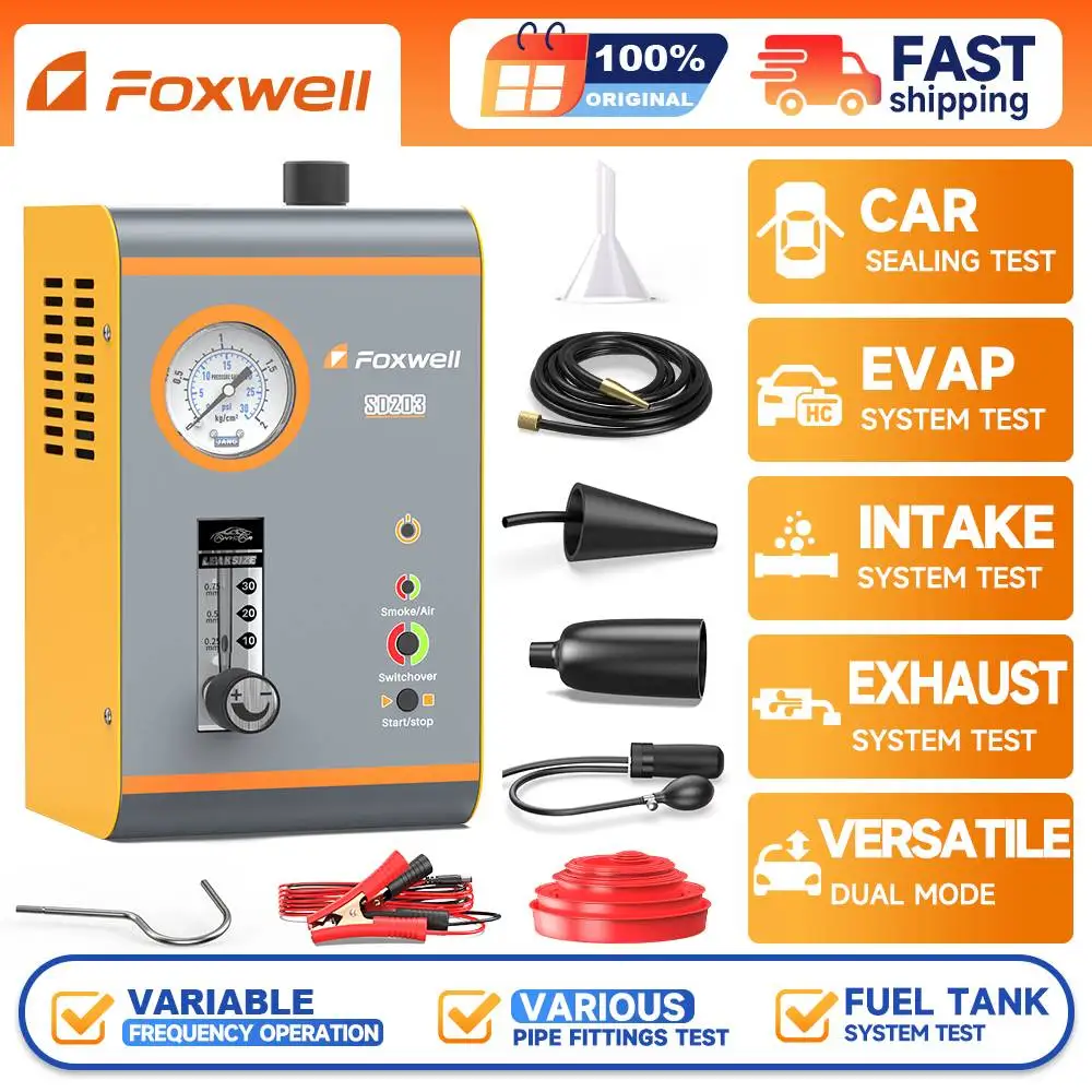 Rilevatore Di Perdite Di Fumo Per Auto Foxwell Sd203 Con Pompa D'Aria Strumento Diagnostico Evap 12V Tester Per Vuoto Localizzatore Di Perdite Di Tubi
