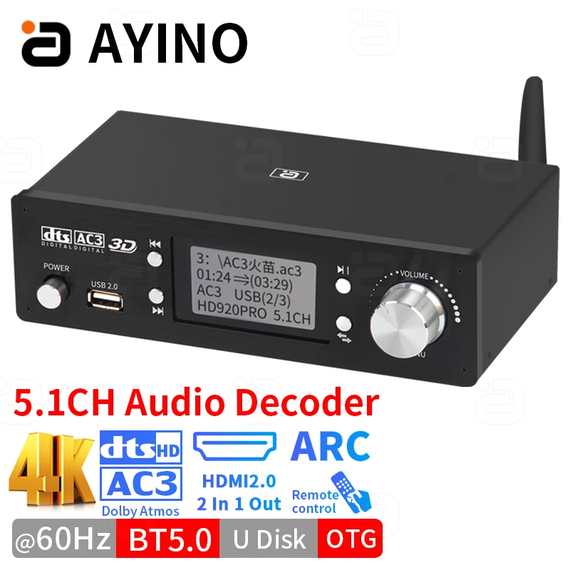Hd920Pro Hdmi2.0 5.1Ch Decoder Audio Bluetooth 5.0 Ricevitore Dac Dts Ac3 Dolby Atmosfera 4K Arc Converter Spdif Pcusb Scheda Audio