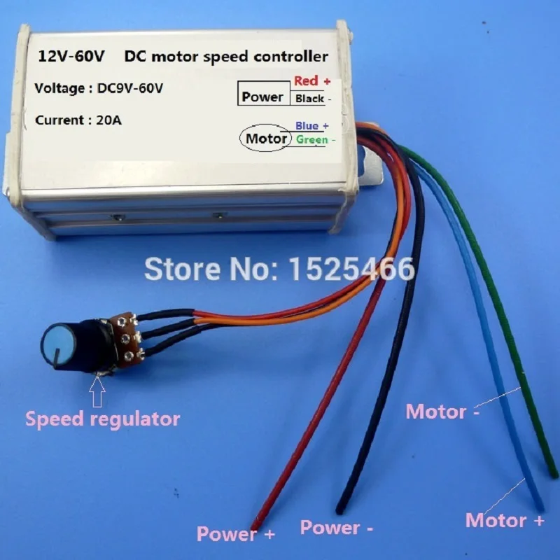 9-60V 20A Dc Motor Speed Controller Speed Controller Driver Brushless Ne555 25Khz Per Jgb37-520 Rs360 Rs-360 370 380