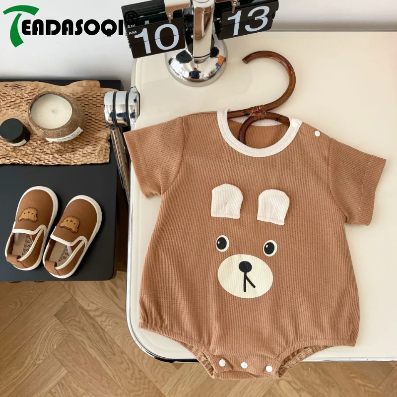 2024 Summer Outdoor Playtime Crawling Infant Boys Tute Cartoon Bear Body Manica Corta Infant Kids Baby Pagliaccetti 0-2Y