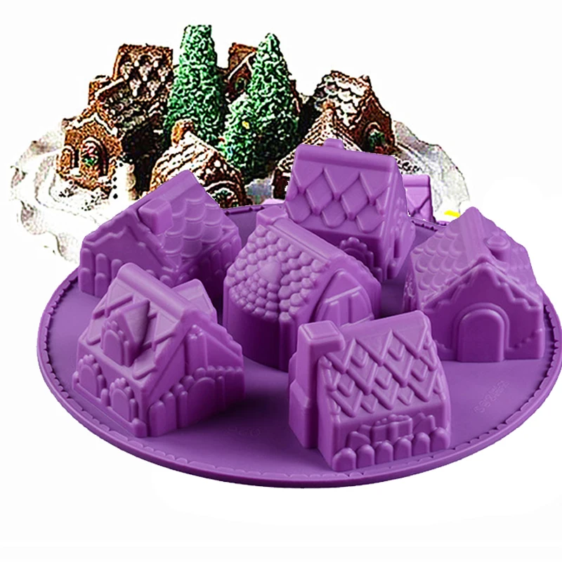 1 Pc Piccola Casa Muffa Della Torta Del Silicone Di Natale 6 Casa Chiffon Cake Muffa Della Torta Fondente Fai Da Te Casa Di Diversa Forma Di Cottura D